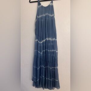 Italian Blue Tie-Dye silk Tiered maxi dress